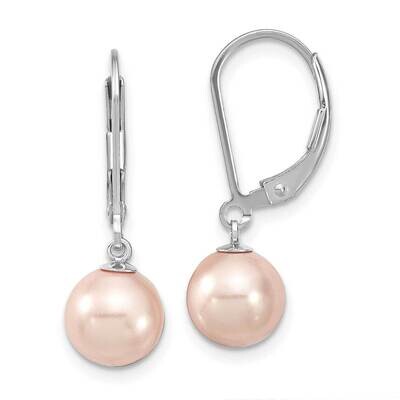 Majestik 8-9mm Pink Imitation Shell Pearl Leverback Earri Sterling Silver Rhodium-plated QMJEL8P, M…