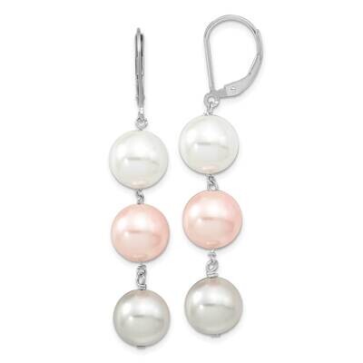 Majestik 10-11mm with Pi Large Imitation Shell Pearl Earrings Sterling Silver Rhodium-plated QMJEL1…
