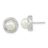 Majestik 8-9mm White Imitation Shell Pearl CZ Diamond Earrings Sterling Silver Rhodium-plated QMJE8…