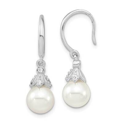 Majestik 8-9mm White Imitation Shell Pearl CZ Diamond Drop Earrings Sterling Silver Rhodium-plated …