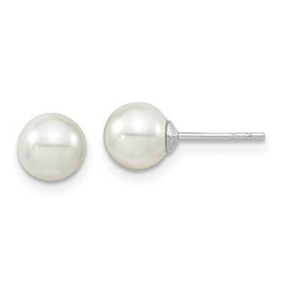 Majestik 6-7mm White Imitation Shell Pearl Stud Earrings Sterling Silver Rhodium-plated QMJE6W, MPN…