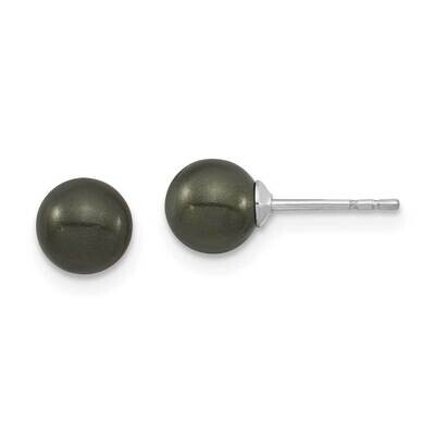 Majestik 6-7mm Black Imitation Shell Pearl Stud Earrings Sterling Silver Rhodium-plated QMJE6B, MPN…