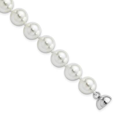 Majestik 10-11mm White Imitation Shell Pearl Bracelet 7.5 Inch Sterling Silver Rhodium-plated QMJBM…
