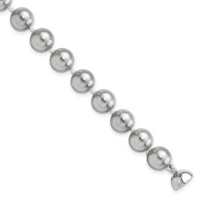 Majestik 8-9mm Grey Imitation Shell Pearl Bracelet 7.5 Inch Sterling Silver Rhodium-plated QMJBM8G-…