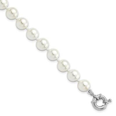 Majestik 8-9mm White Imitation Shell Pearl Bracelet 7.5 Inch Sterling Silver Rhodium-plated QMJB8W-…