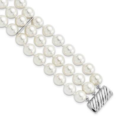 Majestik 8-9mm White Imitation Shell Pearl Multi-Strand Bra Sterling Silver Rhodium-plated QMJB38W-…