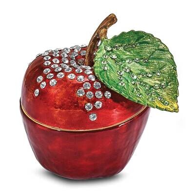 By Jere DELICIOUS Apple Trinket Box with Matching 18 Inch Necklace Pewter Bejeweled Crystals Gold-t…