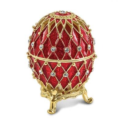 By Jere VALENTINE Ruby Red with Ring Pad Trinket Box with Matching 18 Inch Necklace Pewter Bejewele…