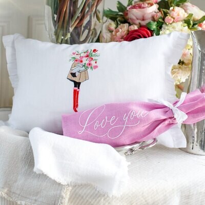 Crown Flower Girl Linen Decor Pillow White DP1033
