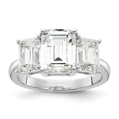 Cheryl M Rhodium-Plated 3-Stone Emerald Cut CZ Diamond Ring Sterling Silver QCM1565-6, MPN: QCM1565…