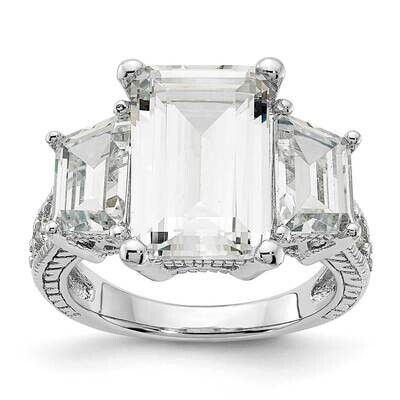 Cheryl M Rhodium-Plated Fancy 3 Stone CZ Diamond Ring Sterling Silver QCM1492-5, MPN: QCM1492-5, 88…