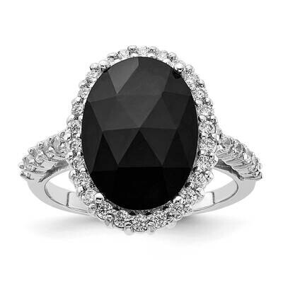 Cheryl M CZ Diamond Fancy Black CZ Diamond Center Halo Ring Sterling Silver Rhodium-plated QCM1493-…