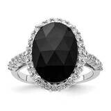 Cheryl M CZ Diamond Fancy Black CZ Diamond Center Halo Ring Sterling Silver Rhodium-plated QCM1493-…