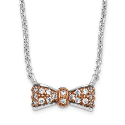 Cheryl M Rose Gold-Plated &amp; CZ Diamond Bow Necklace Sterling Silver QCM942-18, MPN: QCM942-18, 8839…