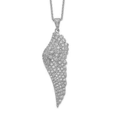 Cheryl M Rhodium-Plated CZ Diamond Angel Wing Necklace Sterling Silver QCM703-18, MPN: QCM703-18, 8…