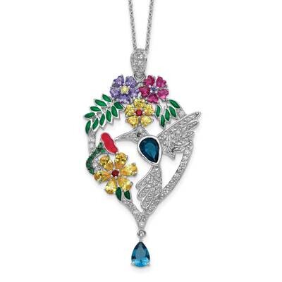 Cheryl M Enamel CZ Diamond Labcr.Dkbluespinel Glass Stones Nec Sterling Silver Rhodium-plated QCM60…