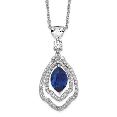 Cheryl M Created Dark Blue Spinel CZ Diamond Necklace Sterling Silver Rhodium-plated QCM501-18, MPN…