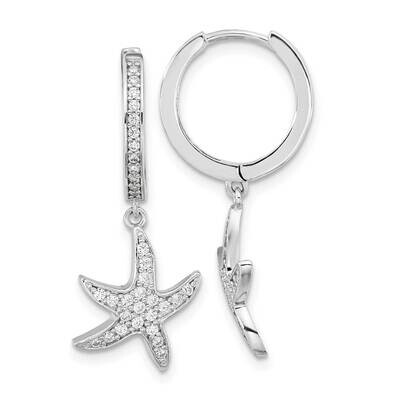 Cheryl M Rhodium-Plated CZ Diamond Starfish Hoop Dangle Earrings Sterling Silver QCM1552, MPN: QCM1…