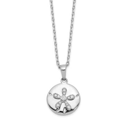 Cheryl M CZ Diamond with 2 Inch Ext. Polished Sand Dollar Necklac Sterling Silver Rhodium-plated QC…