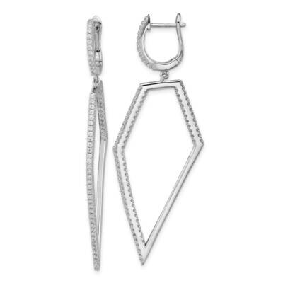 Cheryl M CZ Diamond Geometric Dangle Hinged Earrings Sterling Silver Rhodium-plated QCM1540, MPN: Q…