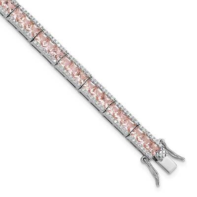 Cheryl M Ss Rhod Princess-Cut Pink Nano Crystal and CZ Diamond 7.25 Inch Bracelet 7.25 Inch QCM1536…