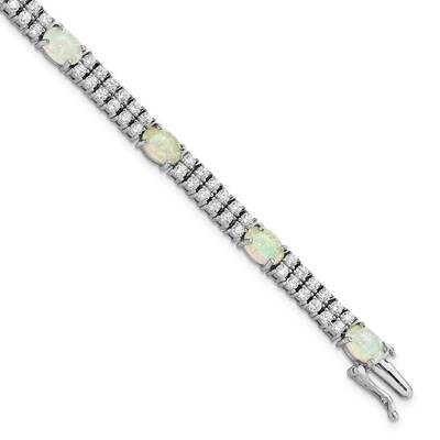 Cheryl M Rhodium-Plated Fancy Created Opal and CZ Diamond Bracelet 7.5 Inch Sterling Silver QCM1534…