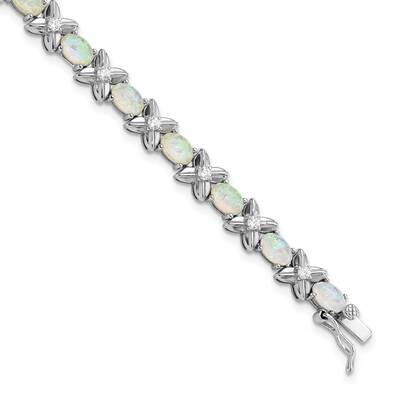 Cheryl M Fancy X O Created Opal CZ Diamond Bracelet 7.25 Inch Sterling Silver Rhodium-plated QCM153…