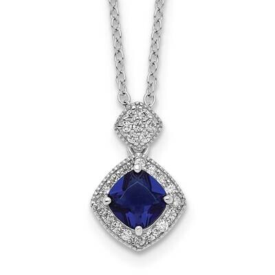 Cheryl M Rhodium-Plated Blue Glass and CZ Diamond Necklace Sterling Silver QCM1530-18, MPN: QCM1530…