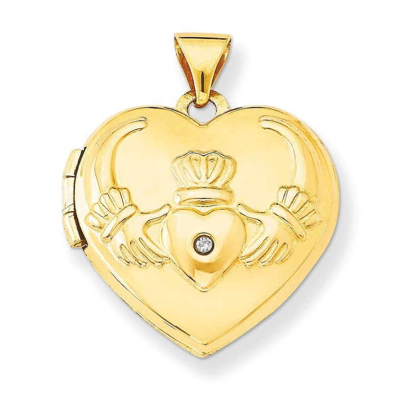 Diamond Claddagh Heart Locket 14k Gold XL80