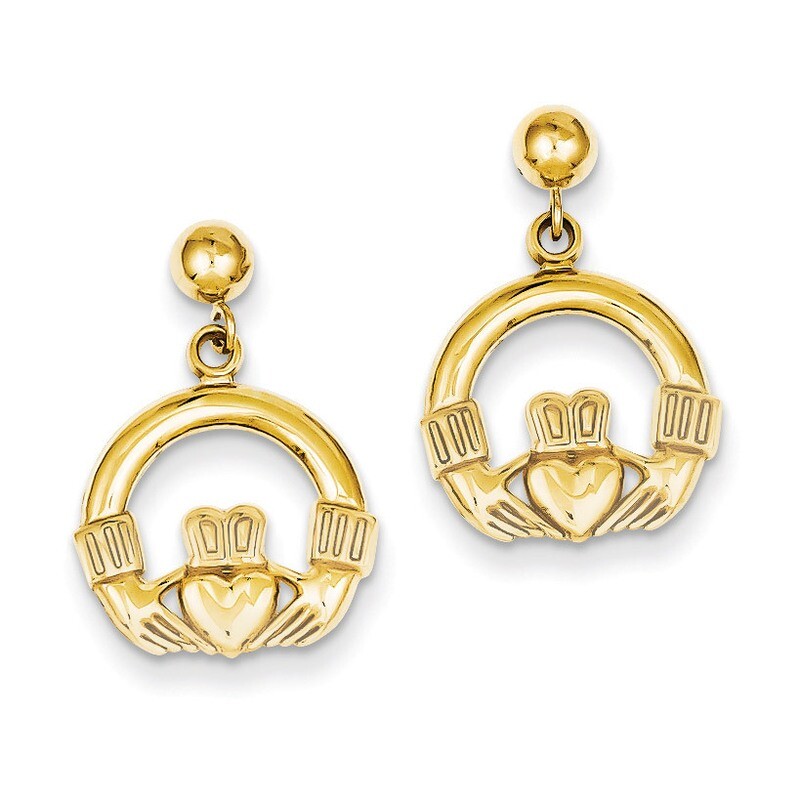 Dangling Claddagh Post Earrings 14k Gold S1117