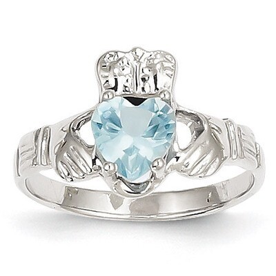 March Birthstone Claddagh Ring 14k White Gold R501, MPN: R501, 883957285191