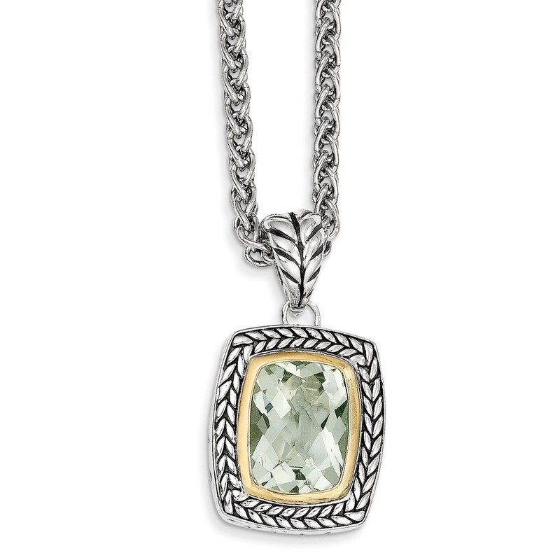 Green Quartz 18in Necklace Sterling Silver with 14k Gold QTC33