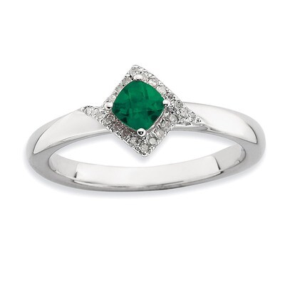 Stackable Expressions Polished Cr. Emerald &amp; Dia Ring Sterling Silver QSK658-10, MPN: QSK658-10, 88…