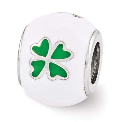 White &amp; Green Enamel Clover Bead Sterling Silver QRS3477, MPN: QRS3477, 886774964478