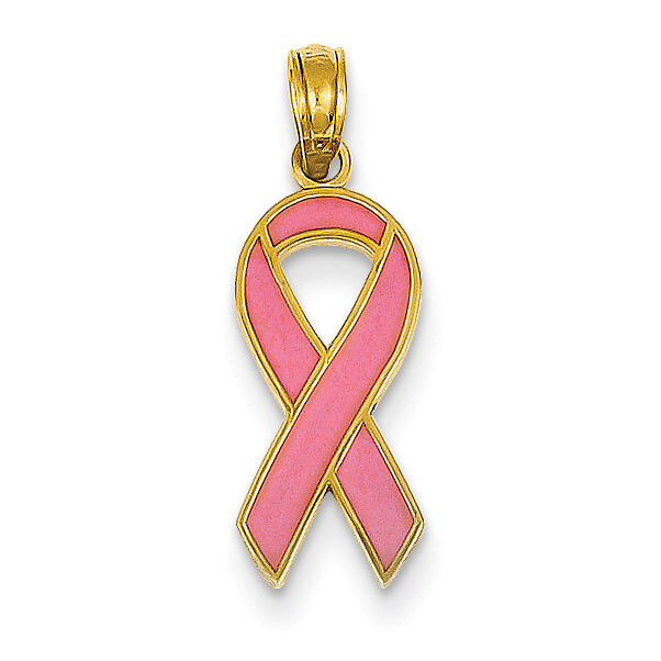 Pink Enameled Awareness Ribbon Pendant 14k Gold YC948