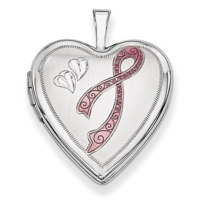 Enamel Breast Cancer with Hearts Heart Locket 14K 20mm White Gold XL617, MPN: XL617, 883957144214