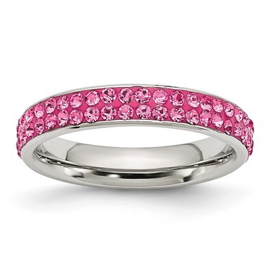 4mm Polished Pink Crystal Ring Stainless Steel SR262, MPN: SR262, 191101643415