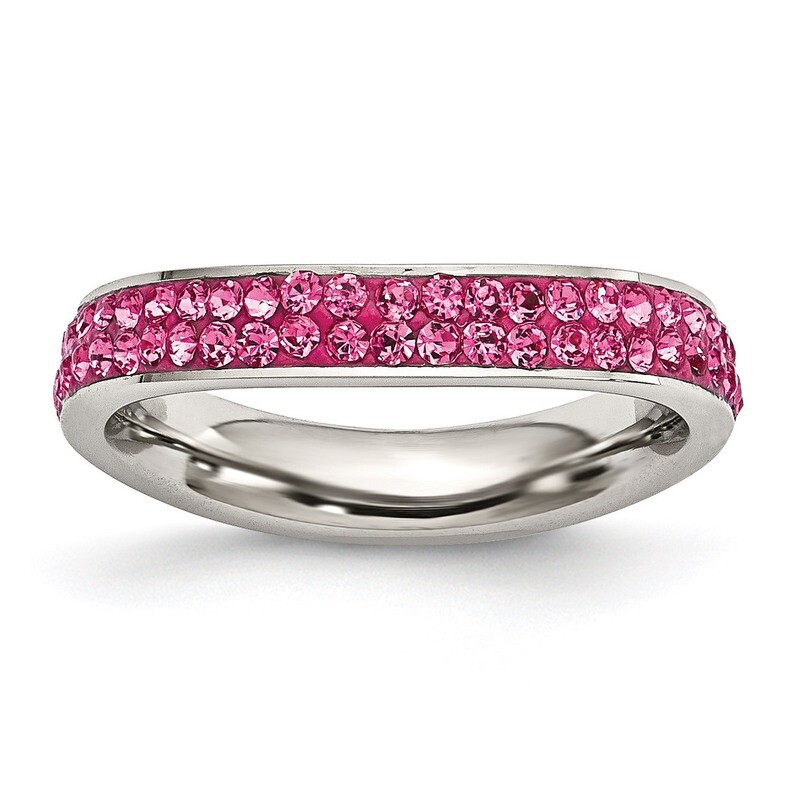 4mm Polished Pink Crystal Ring Stainless Steel SR267