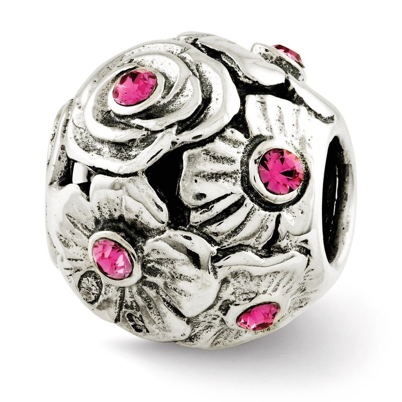 Pink Swarovski Elements Flower Bead Sterling Silver QRS2704