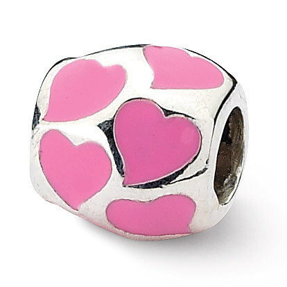 Pink Enameled Hearts Bead Sterling Silver QRS1869