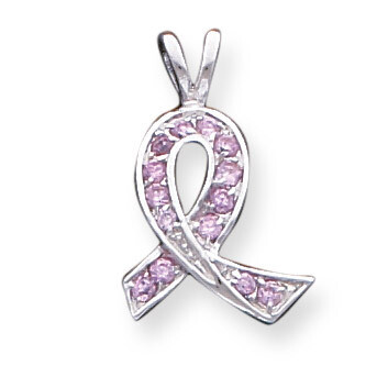 Pink CZ Awareness Ribbon Pendant Sterling Silver QP783, MPN: QP783, 191101280290