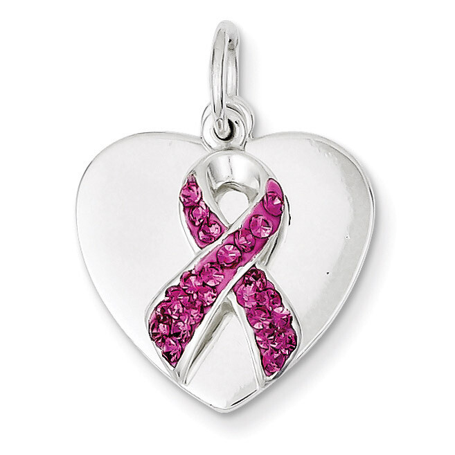 Stellux Pink Awareness Ribbon with Heart Pendant Sterling Silver QP2498