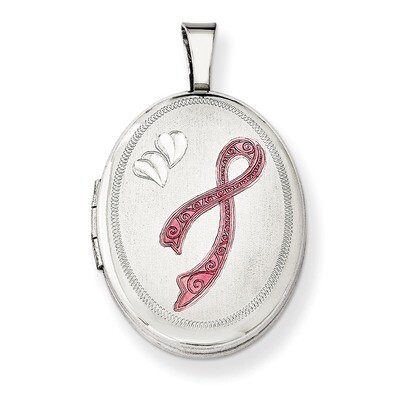 Enamel Pink Ribbon 19mm Oval Locket Sterling Silver QLS539, MPN: QLS539, 883957144238