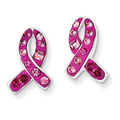 Pink Stellux Crystal Ribbon Post Earrings Sterling Silver QE9652, MPN: QE9652, 886774646770