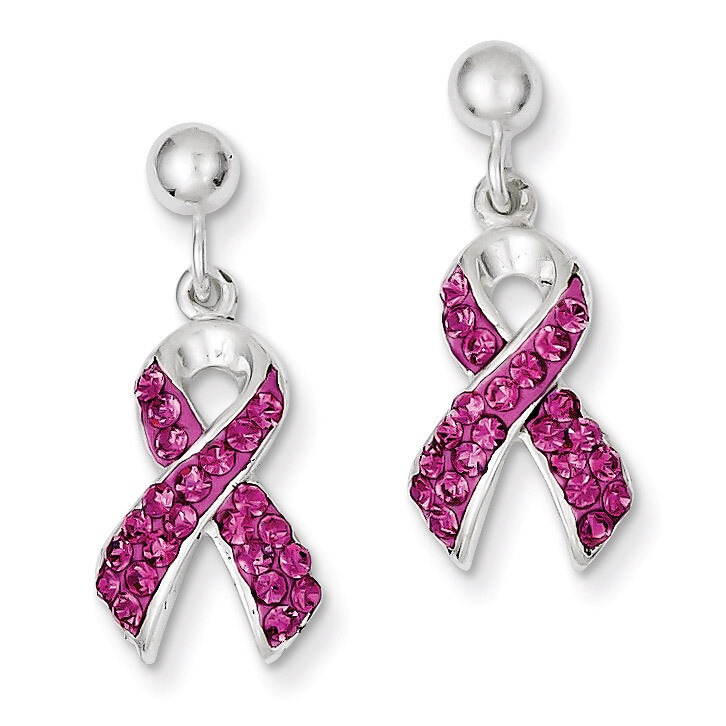 Stellux Crystal Pink Awareness Ribbon Earrings Sterling Silver QE9653