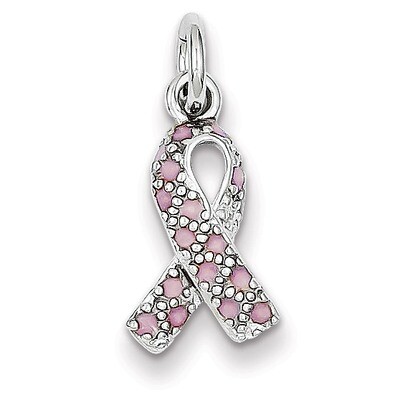 Enameled Pink Ribbon Charm Sterling Silver QC4181, MPN: QC4181, 883957977027