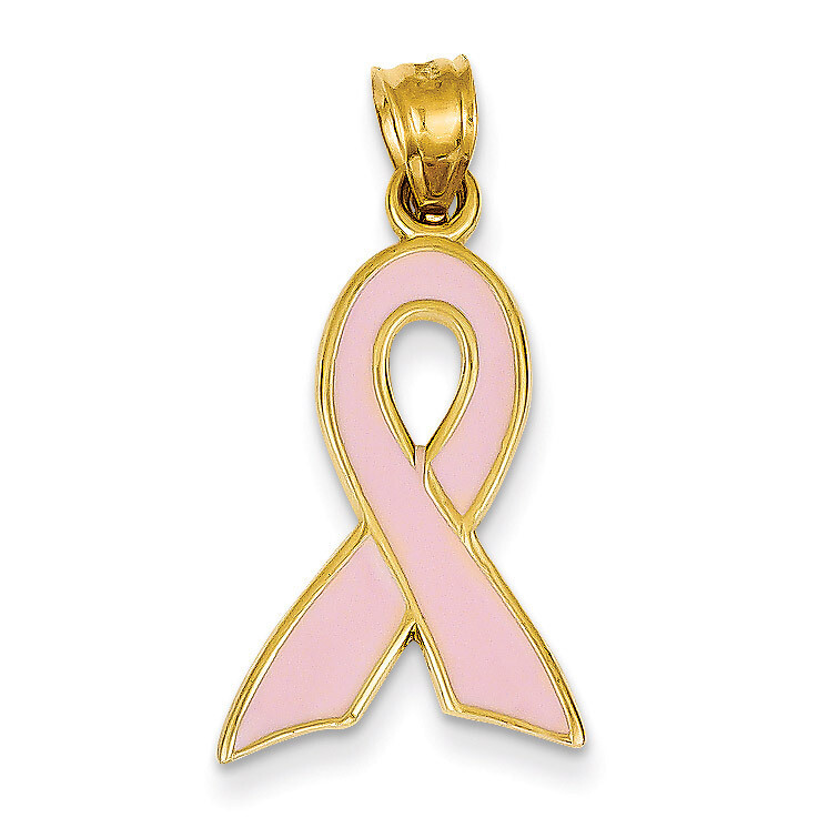Large Enameled Pink Awareness Ribbon Pendant 14k Gold K1839