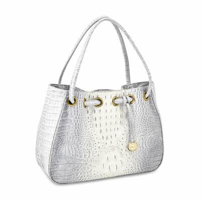 Top Grain Leather Croc Texture Silver Drawstring Handbag JLL102-SL, MPN: JLL102-SL,