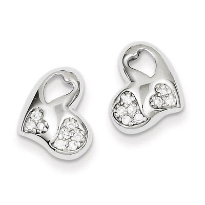 Sterling Silver Rhodium Plated Diamond Heart Post Earrings QE9140