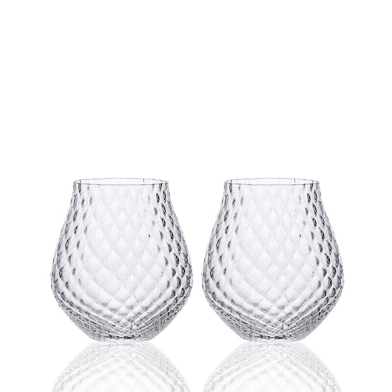 Caskata Phoebe Tulip Stemless Wine Glasses Set of 2 Clear GL-OPHBNOSTEM-000